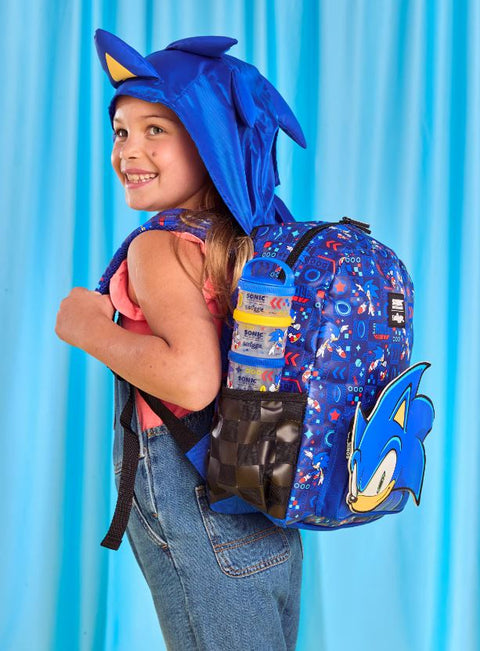 Smiggle Blue Sonic The Hedgehog Junior Hoodie Backpack 38cm