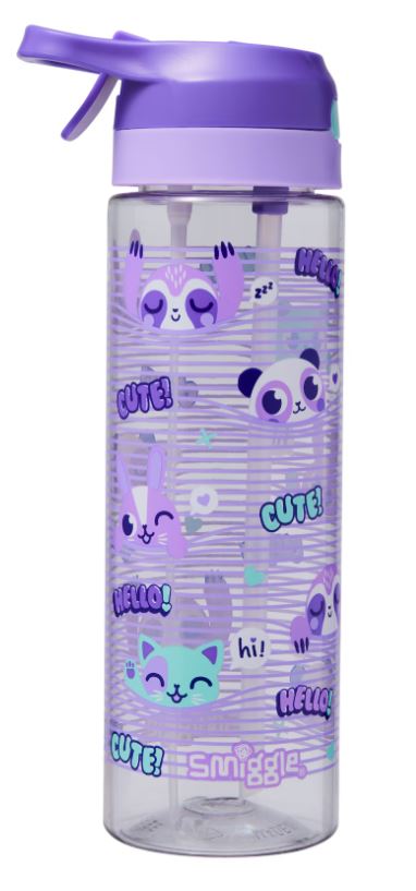 Smiggle Cute Purple Gush Flip Top Spritz Plastic Drink Bottle 700ml