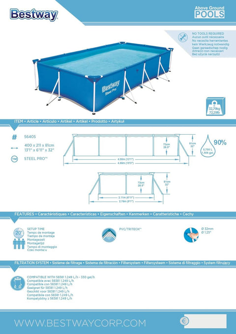 Bestway Steel Pro Above Ground Pool 400x211x81cm