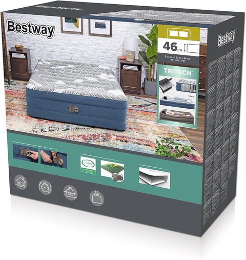 Bestway Tritech Fashion Flock Queen Airbed With Built-in AC Pump 203x152x46cm