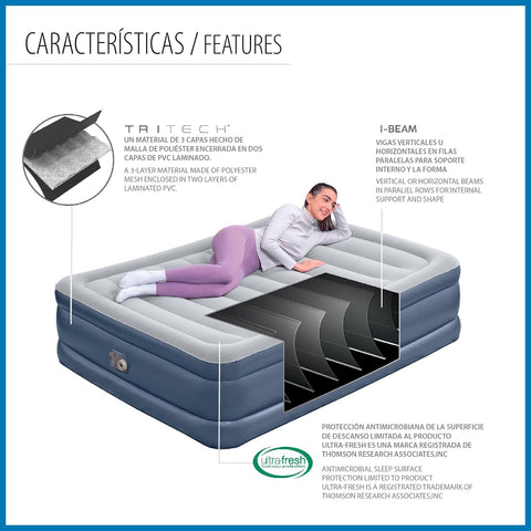 Bestway Tritech Queen Airbed With Built-in AC Pump 203x152x51cm