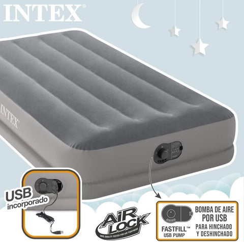 Intex Twin Dura-Beam Prestige Airbed With Fastfill USB Pump 191x99x30cm