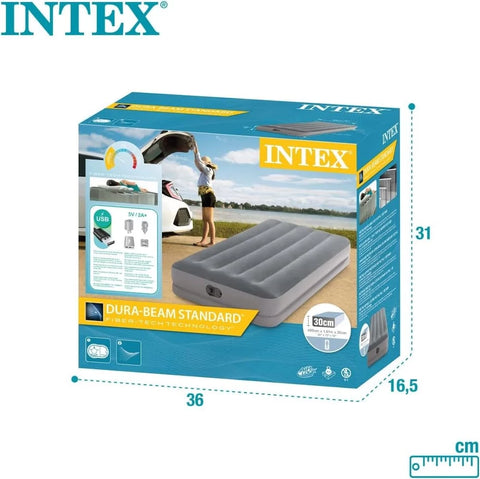 Intex Twin Dura-Beam Prestige Airbed With Fastfill USB Pump 191x99x30cm