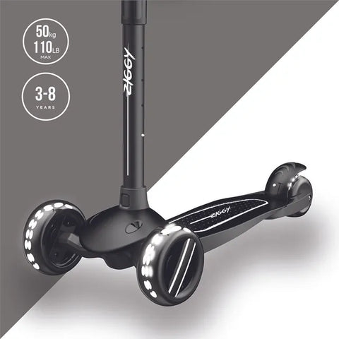 Spartan ZIGGY 3-Wheel Tilt Scooter With LED Lights, Black