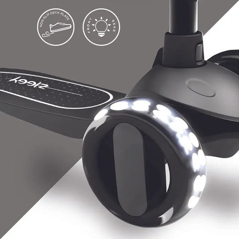 Spartan ZIGGY 3-Wheel Tilt Scooter With LED Lights, Black