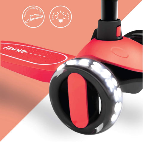 Spartan ZIGGY 3-Wheel Tilt Scooter With LED Lights, Red