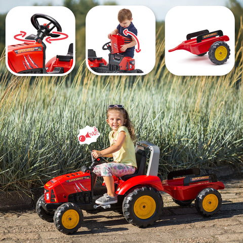 Falk Red Supercharger Pedal Tractor With Opening Bonnet and Trailer