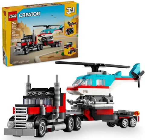 LEGO - Creator 3 in 1 Flatbed Truck with Helicopter 270 Pieces