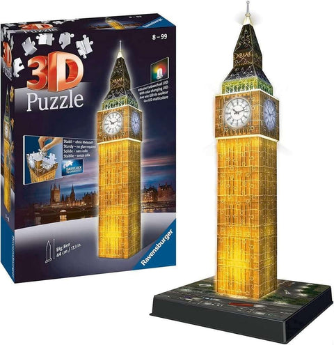 3D Puzzle, Big Ben Night Edition with LED Lights, 216 Pieces