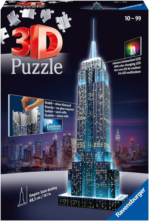 3D Puzzle Empire State Building By Night With LED Lights, 216 Pieces