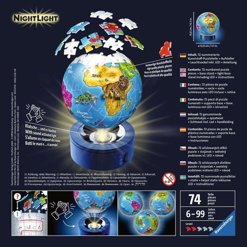 3D Puzzle Globe + Support Lumineux 72 Pieces