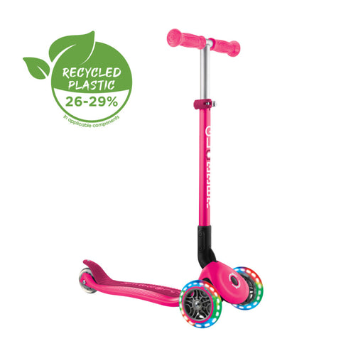 Globber Primo Foldable Lights 3-Wheel Scooter Fuschia 3-7 Years