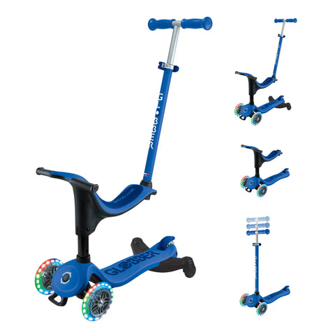 Globber GO•UP Sporty Lights 360 Scooter With Seat Deep Blue 1-7 Years