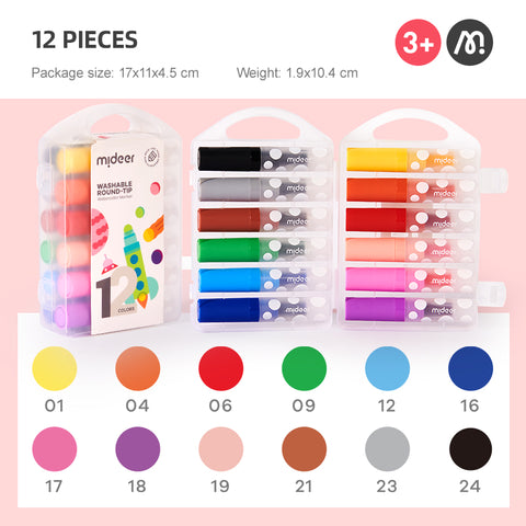 Mideer Washable Round Tip Markers 12 Colours