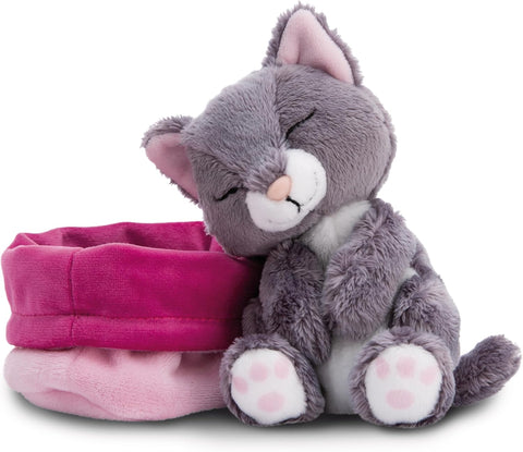 Nici Soft Sleeping Pets Grey Cat 12cm in Light Pink Basket