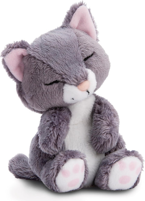 Nici Soft Sleeping Pets Grey Cat 12cm in Light Pink Basket