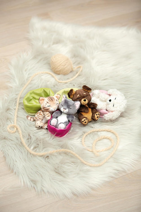 Nici Soft Sleeping Pets Grey Cat 12cm in Light Pink Basket