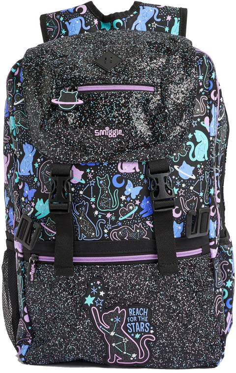 Smiggle Black Cat Wild Side Attach Foldover Backpack 45cm