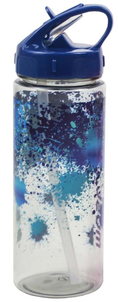 Must Transparent Blue Splash Water Bottle 500ml With Straw