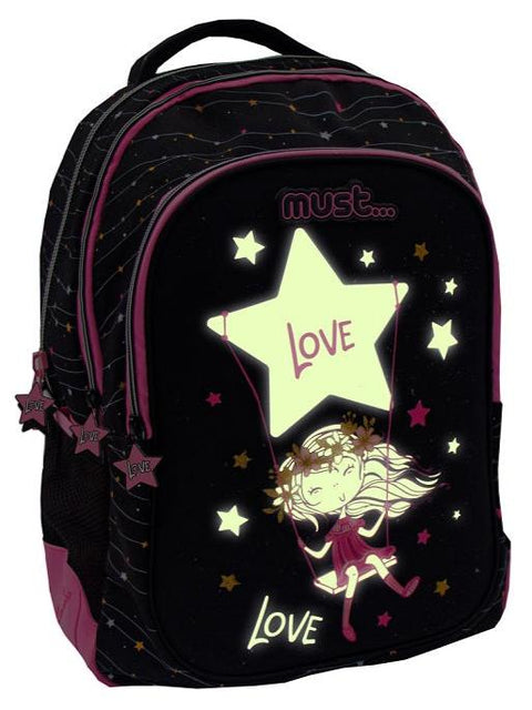 Must Star Love Glow In The Dark 3 Compartments Backpack 43cm