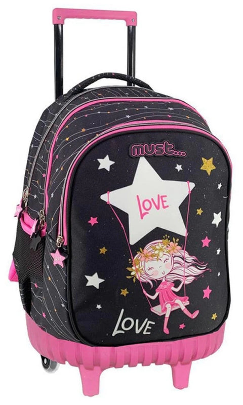 Must Star Love Glow In The Dark 3 Compartments Trolley Backpack 45cm