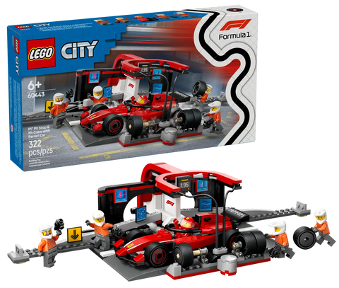 LEGO - City F1 Pit Stop & Pit Crew with Ferrari Car 60443 322 Pieces