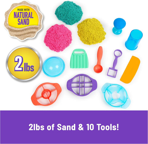 Kinetic Sand Ultimate Sandisfying Set 2lb of Pink, Yellow & Teal Play Sand