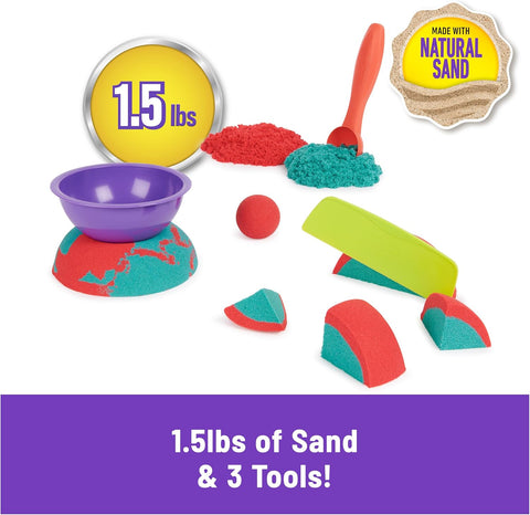 Kinetic Sand Mold n` Flow, 1.5lbs Red and Teal Play Sand