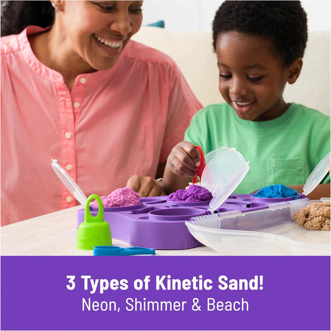 Kinetic Sand Variety Case with Beach, Neon & Shimmer Play Sand (2lbs)