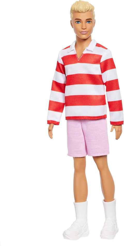 Barbie Fashionistas Ken Doll #241 in Red Striped Top And Pink Shorts With White Sneakers, Blonde HYV01
