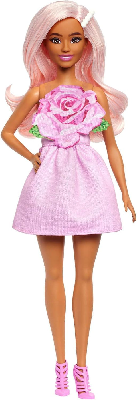 Barbie Fashionistas Doll #238 in Strapless Rose Dress, Pink Hair With Barrette Accessory HYT94
