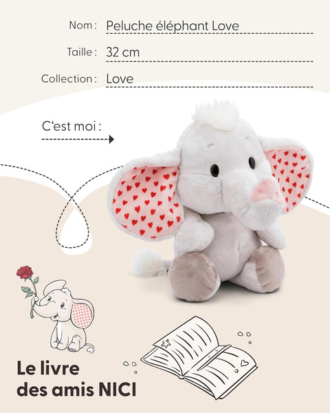 Nici Soft Toy Love Elephant Light Grey 32cm