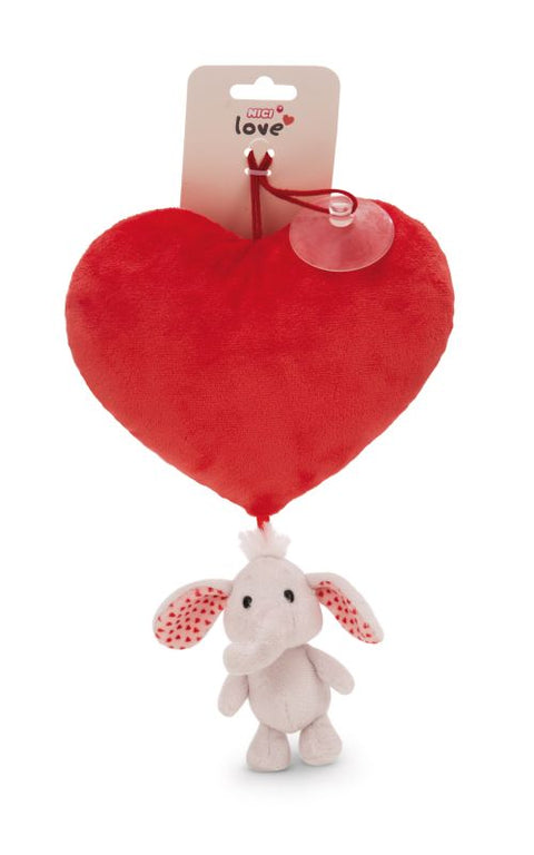 Nici Plush Heart With Soft Toy Love Elephant Light Grey & Suction Cup 27cm