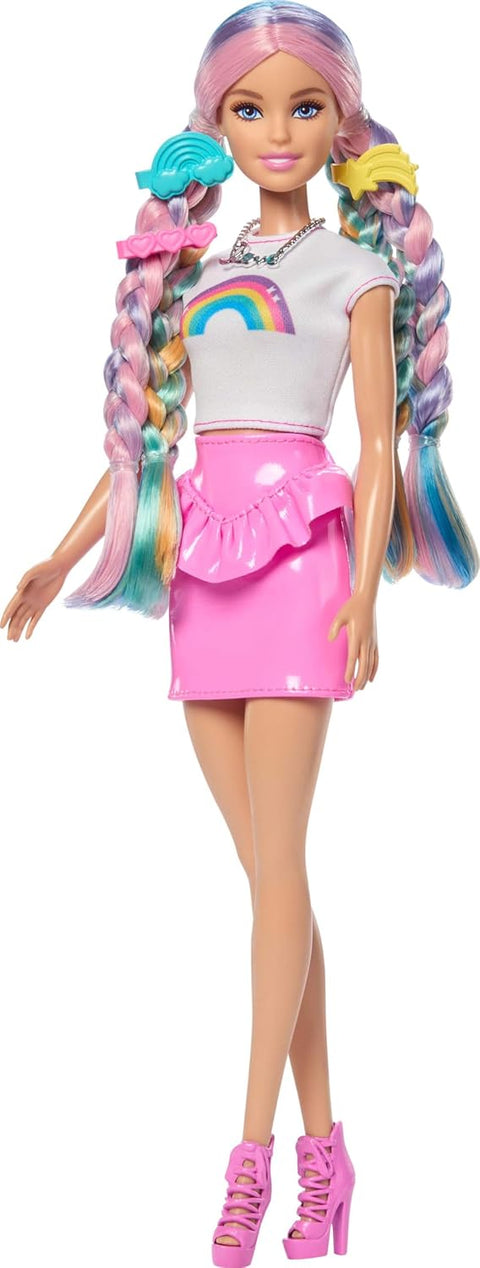 Barbie Rainbow Sparkle Hair Fashion Doll With Extra-Long Hair And 12 Styling Accessories JJP07