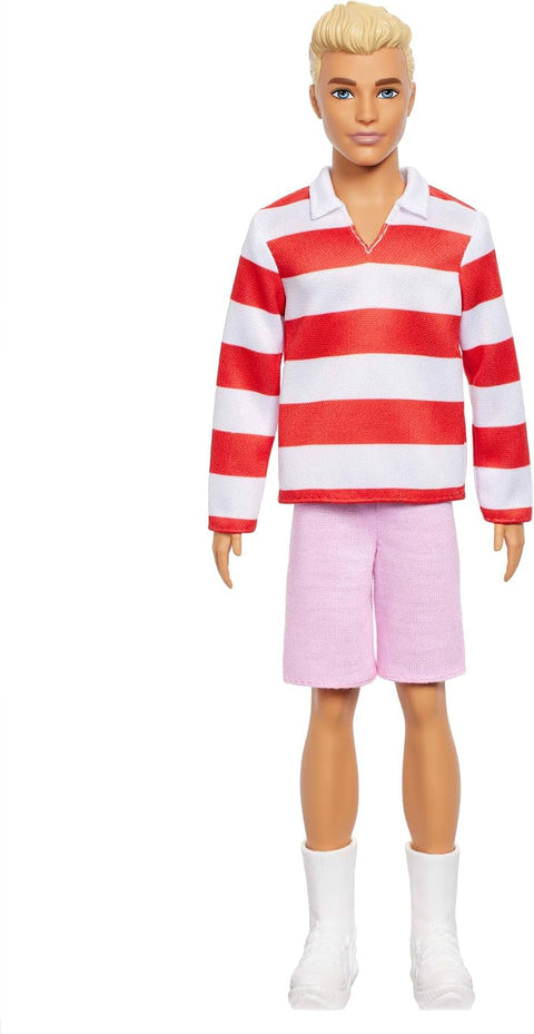 Barbie Fashionistas Ken Doll #241 in Red Striped Top And Pink Shorts With White Sneakers, Blonde HYV01