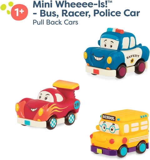 B. Mini Wheeee-ls! Bus, Racer, Police Car Pull-Back Cars