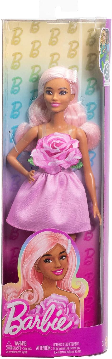 Barbie Fashionistas Doll #238 in Strapless Rose Dress, Pink Hair With Barrette Accessory HYT94