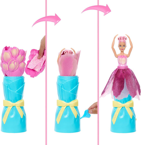 Barbie Petal Pop Scented Fashion Doll With Pink Tulip Dress, Reveal Accessories Like Bunny & More JMF57