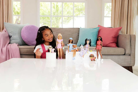 Barbie Twinning Looks Fashion Doll With Pet Dog, Matching Blue Clothes & Accessories, Brunette JFP38