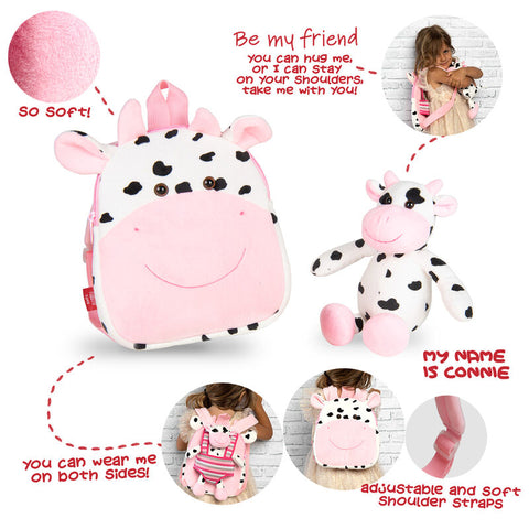 Perletti Connie The Cow Reversible Backpack With Plush Toy 25cm