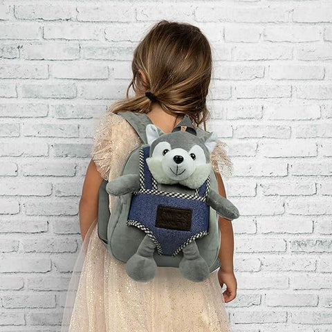 Perletti Husky Harry Reversible Backpack With Plush Toy 26cm