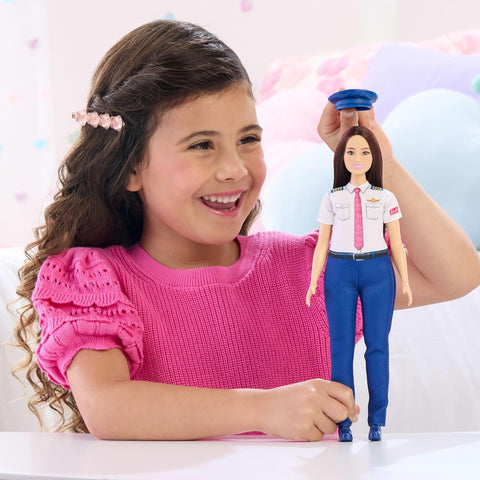 Barbie Careers Pilot Doll & Accessory, Fashion Doll Wearing Removable Uniform & Shoes With Hat JKF75