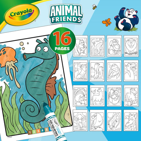 Crayola Animal Friends Coloring book With Numbers and 6 Washable Felt Pens