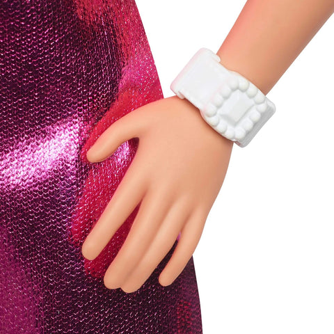 Barbie Fashionistas Doll #230 in Metallic Pink Minidress With Heart Cut-Out, Blond Hair HYT88