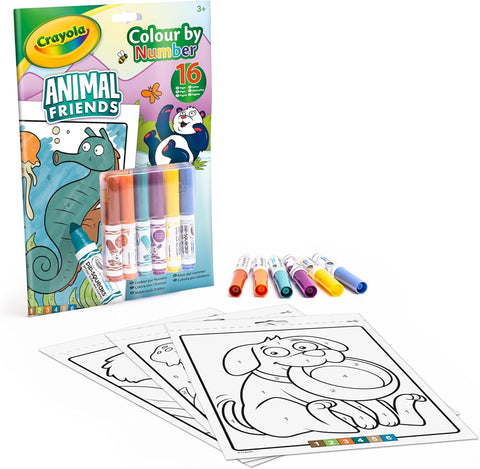 Crayola Animal Friends Coloring book With Numbers and 6 Washable Felt Pens