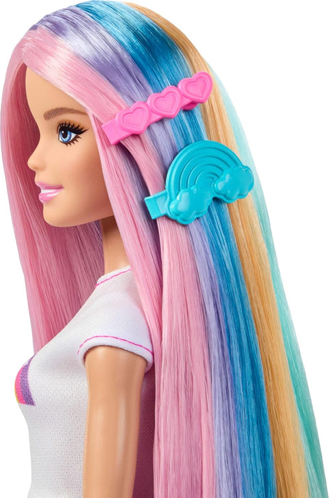 Barbie Rainbow Sparkle Hair Fashion Doll With Extra-Long Hair And 12 Styling Accessories JJP07