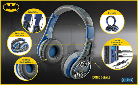 KIDDESIGNS Youth Wireless Headphones Batman