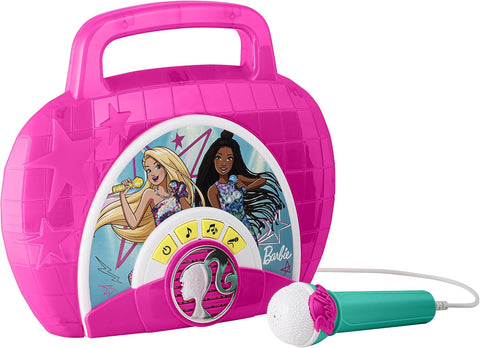 KIDDESIGNS Barbie Sing Along BoomBox Speaker with Microphone