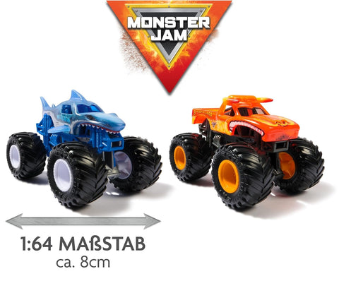 Monster Jam Supercharge Speedway Playset Megalodon and El Toro Loco Die-Cast Monster Trucks Light Up World Finals Track