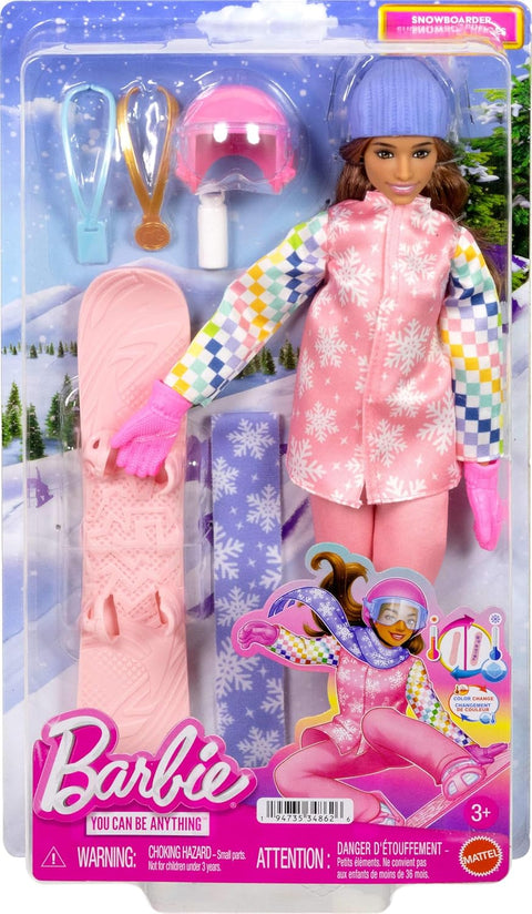 Barbie Careers Snowboarder Doll in Pink Jacket With 10+ Accessories Including Color-Change Snowboard JKF78